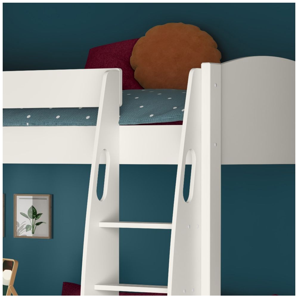 Uno S White High Sleeper with Fixed Desk, Pull Out Desk and Berry Red Sofa Bed - Image 5