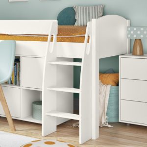 Uno S White Mid Sleeper with Pull Out Desk and Cube Unit - Image 4