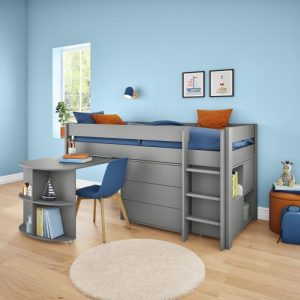 Uno Grey Mid Sleeper with Pull Out Desk, 3 Drawer Chest and Cube Unit - Image 3