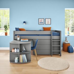 Alternative view of Uno Grey Mid Sleeper with Pull Out Desk, 3 Drawer Chest and Cube Unit