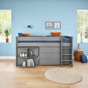 Uno Grey Mid Sleeper with Pull Out Desk, 3 Drawer Chest and Cube Unit - Image 4