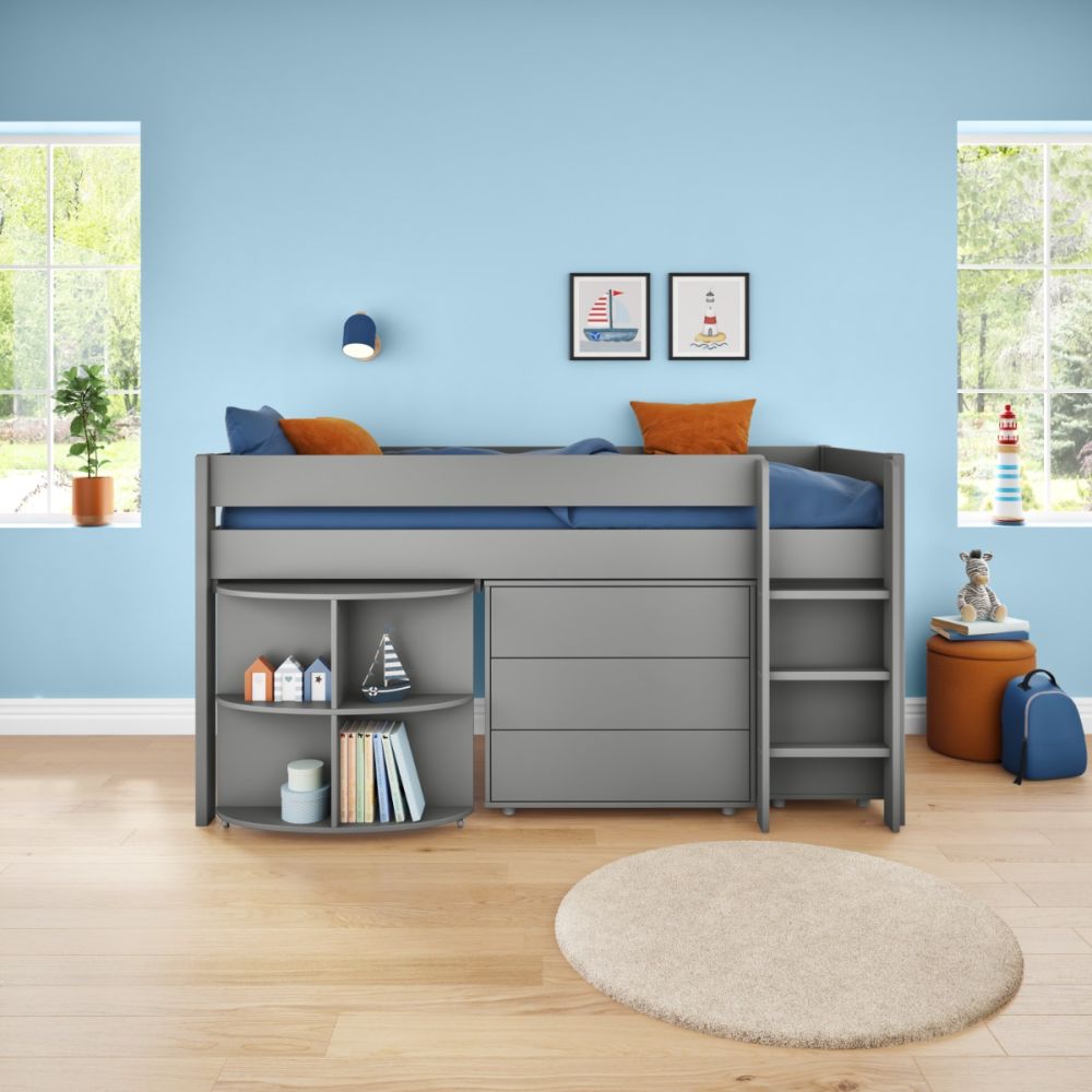 Uno Grey Mid Sleeper with Pull Out Desk, 3 Drawer Chest and Cube Unit - Image 4