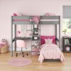 Uno Grey High Sleeper with Desk and Shelving and Pink Chair Bed