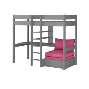 Uno Grey High Sleeper with Desk and Shelving and Pink Chair Bed - Image 5