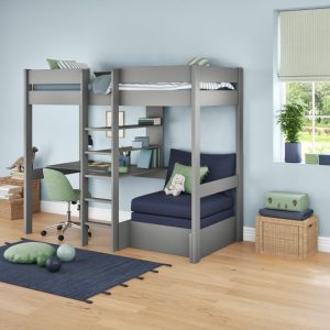 Uno Grey High Sleeper with Desk and Shelving and Blue Chair Bed - Image 5