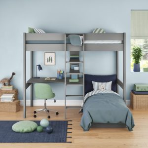 Uno Grey High Sleeper with Desk and Shelving and Blue Chair Bed - Image 3