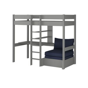 Uno Grey High Sleeper with Desk and Shelving and Blue Chair Bed - Image 4