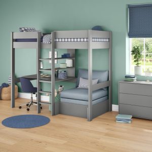 Uno Grey High Sleeper with Desk and Shelving and Grey Chair Bed - Image 3