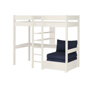 Uno White High Sleeper with Desk and Shelving and Blue Chair Bed - Image 5