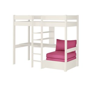 Uno White High Sleeper with Desk and Shelving and Pink Chair Bed - Image 6