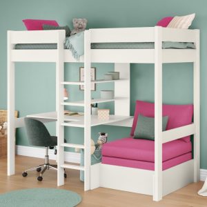 Uno White High Sleeper with Desk and Shelving and Pink Chair Bed - Image 5