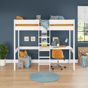 Uno White High Sleeper Bed Frame with Desk and Shelving - Image 4
