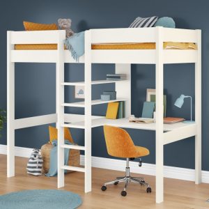 Alternative view of Uno White High Sleeper Bed Frame with Desk and Shelving