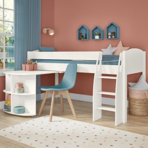 Uno S White Mid Sleeper with Pull Out Desk