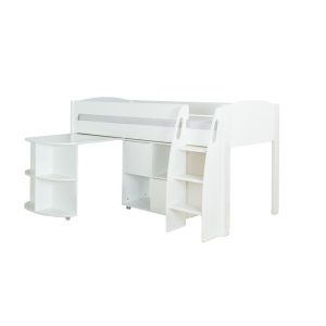Uno S White Mid Sleeper with Pull Out Desk and Cube Unit - Image 7