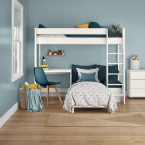Alternative view of Uno S White High Sleeper with Fixed Desk and Sky Blue Sofa Bed