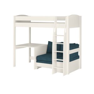 Uno S White High Sleeper with Fixed Desk and Sky Blue Sofa Bed - Image 5