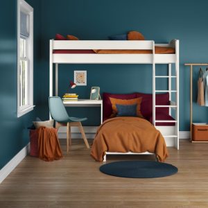 Uno S White High Sleeper with Fixed Desk and Berry Red Sofa Bed - Image 5
