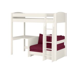 Uno S White High Sleeper with Fixed Desk and Berry Red Sofa Bed - Image 6