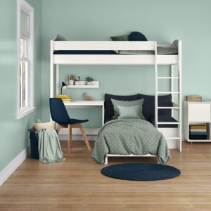 Alternative view of Uno S White High Sleeper with Fixed Desk and Ocean Blue Sofa Bed