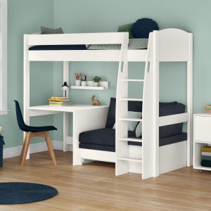 Uno S White High Sleeper with Fixed Desk and Ocean Blue Sofa Bed - Image 5