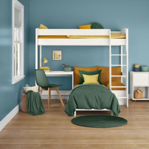 Alternative view of Uno S White High Sleeper with Fixed Desk and Mustard Yellow Sofa Bed