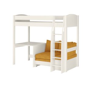 Uno S White High Sleeper with Fixed Desk and Mustard Yellow Sofa Bed - Image 6