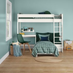 Alternative view of Uno S White High Sleeper with Fixed Desk and Teal Green Sofa Bed