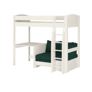 Uno S White High Sleeper with Fixed Desk and Teal Green Sofa Bed - Image 6