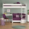 Uno S White High Sleeper with Fixed Desk and Purple Heather Sofa Bed