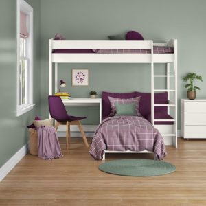 Alternative view of Uno S White High Sleeper with Fixed Desk and Purple Heather Sofa Bed