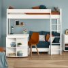 Uno S White High Sleeper with Fixed Desk, Pull Out Desk and Sky Blue Sofa Bed