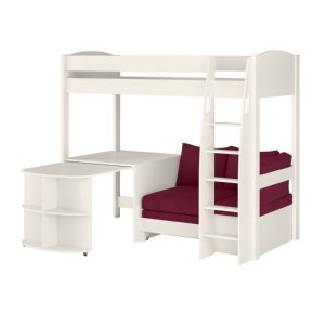 Uno S White High Sleeper with Fixed Desk, Pull Out Desk and Berry Red Sofa Bed - Image 8