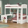 Uno S White High Sleeper with Fixed Desk, Pull Out Desk and Pink Blossom Sofa Bed