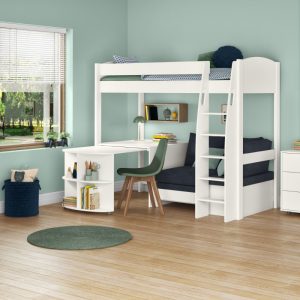 Uno S White High Sleeper with Desk, Pull Out Desk and Ocean Blue Sofa Bed - Image 7