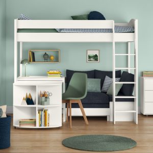 Uno S White High Sleeper with Desk, Pull Out Desk and Ocean Blue Sofa Bed - Image 8