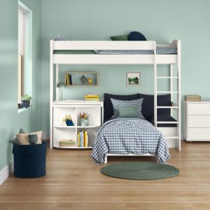 Uno S White High Sleeper with Desk, Pull Out Desk and Ocean Blue Sofa Bed - Image 10