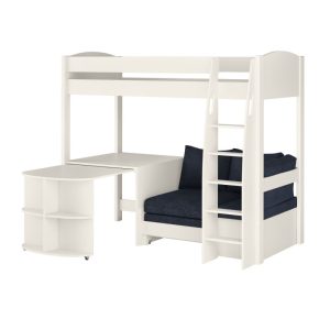 Uno S White High Sleeper with Desk, Pull Out Desk and Ocean Blue Sofa Bed - Image 12