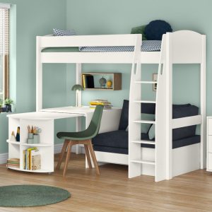 Alternative view of Uno S White High Sleeper with Desk, Pull Out Desk and Ocean Blue Sofa Bed