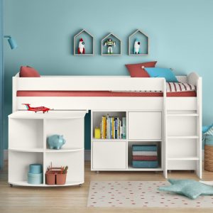 Uno S White Mid Sleeper with Pull Out Desk, 3 Drawer Chest and Cube Unit - Image 4