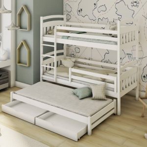 Norah White Bunkbed is a high-quality, durable bunk bed. It features a versatile ladder and storage drawers designed to encourage your child's independence and simplify tidying. For accommodating extra siblings or guests, the bed also includes a trundle.