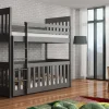 The Rory Graphite Bunk Bed is a sturdy and handy bed for families with young children. Top Bed: Wooden rails help keep kids safe and prevent them from falling out while they sleep. Bottom Bed (Cot): It has special safety parts so little ones can't get in or out on their own. It's spacious and lets air move well, comfortably fitting up to two babies. Important Details: You can change the bottom bed into a regular bed by switching the safety rail (a new one is included). You can't change how high the sleeping area is on the bottom bed. The ladder can be attached to either side. The two beds can be split up and used as two separate single beds. It's made from solid pine wood. Each bed can hold up to 100kg. The cot bed is for babies aged 8 months and up. The top bunk is for children aged 6 years and up.