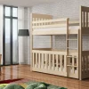 The Rory Pine Bunk Bed is a sturdy and handy bed for families with young children. Top Bed: Wooden rails help keep kids safe and prevent them from falling out while they sleep. Bottom Bed (Cot): It has special safety parts so little ones can't get in or out on their own. It's spacious and lets air move well, comfortably fitting up to two babies. Important Details: You can change the bottom bed into a regular bed by switching the safety rail (a new one is included). You can't change how high the sleeping area is on the bottom bed. The ladder can be attached to either side. The two beds can be split up and used as two separate single beds. It's made from solid pine wood. Each bed can hold up to 100kg. The cot bed is for babies aged 8 months and up. The top bunk is for children aged 6 years and up.