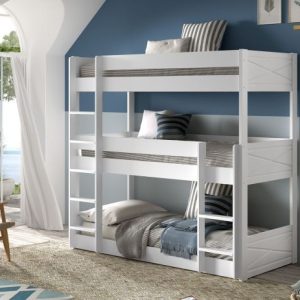 The Nyla Triple Bunk Bed offers three sleeping areas and is recommended for children aged two years and above for the lower bunk, and six years and above for the middle and upper bunks. A two-year manufacturer's warranty is included to offer additional peace of mind.