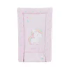 This easy-to-clean unicorn changing mat has a soft inside and high sides to keep your baby safe and comfy. The plastic cover wipes clean quickly. Safe, cozy, and clean spot for diaper changes. Soft filling with raised sides. Easy-to-clean plastic cover. Sweet unicorn pictures.