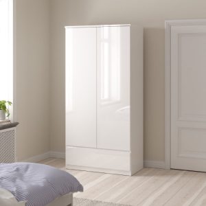 Roma Wardrobe with 2 Doors 1 Drawer in White High Gloss