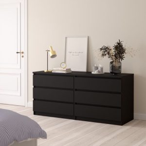 Roma Wide Chest with 6 Drawers in Black Matt