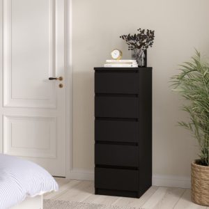 Roma Narrow Chest with 5 Drawers in Black Matt
