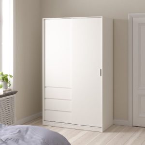 Roma Wardrobe with 1 Sliding Door and 1 Door + 3 Drawers in White