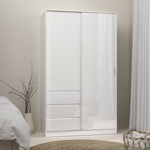 Roma Wardrobe with 1 Sliding Door 1 Door 3 Drawers in White High Gloss